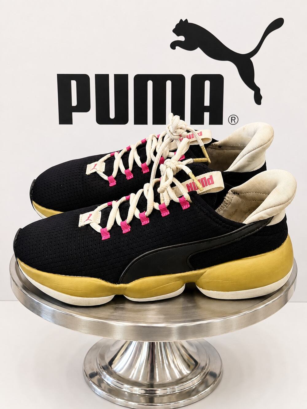 PUMA Black Gold Pink Mesh Lace-Up Athletic Sneakers Women’s US 7.5 EU 38